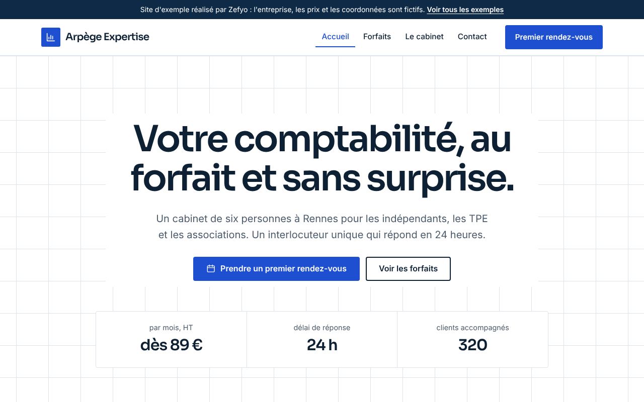 Page d'accueil de l'exemple Arpège Expertise