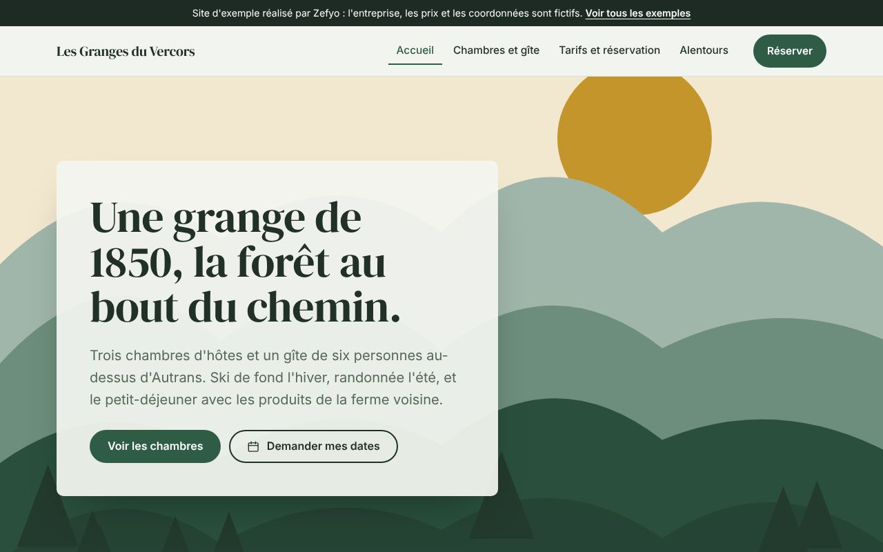 Page d'accueil de l'exemple Les Granges du Vercors