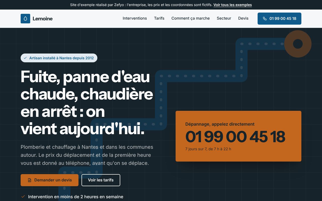 Page d'accueil de l'exemple Lemoine Plomberie Chauffage